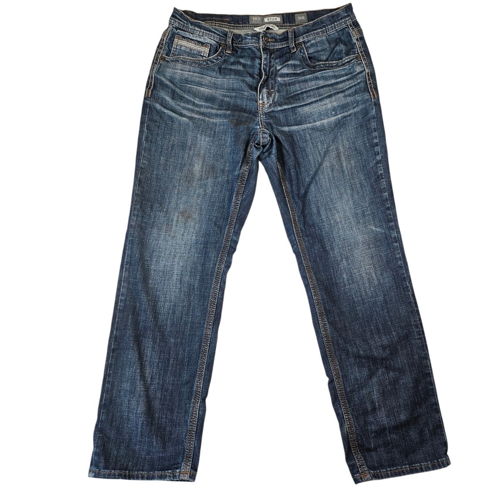 BKE Ryan Straight Leg Jeans Men's Size 36R Medium Wash Distressed Work Wear